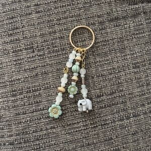 Unique India Themed Blue & Gold Beaded Bag Charm Keychain with Elephant Detail